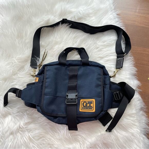 GT HawkinsVintage Japan Blue Canvas Outdoor Hiking Day Pack Waist Bag Zipper